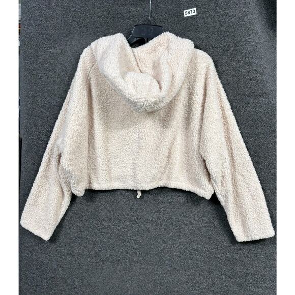 Urban Outfitters Cropped Sherpa Teddy Hoodie w/Drawstring Waist Womens Size M - Picture 2 of 8
